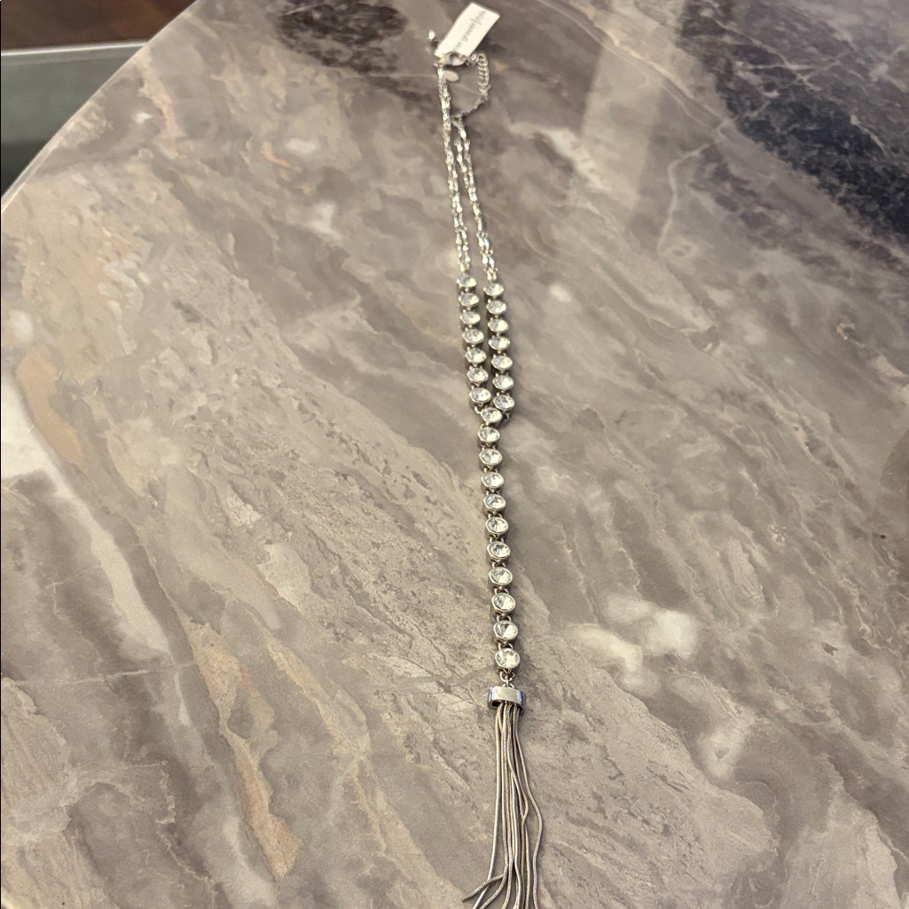 Susan Graver Silver Beaded Tassel Necklace 12$